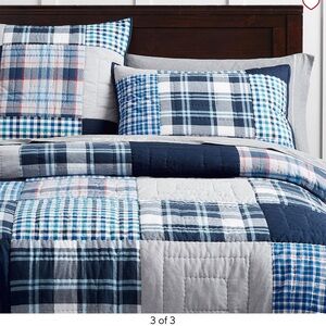 Pottery Barn Teen Maritime Plaid Patchwork Quilt Set - Blue and Gray